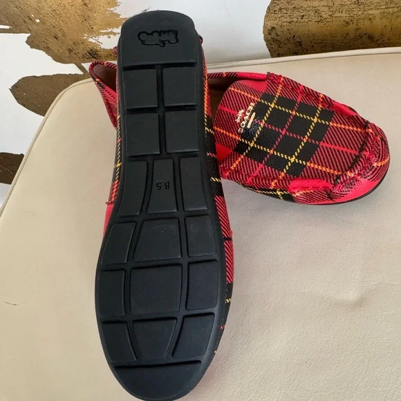 NEW COACH Marley Driver Red Plaid Print Slip-On Loafer Size 8.5 - Picture 5 of 5
